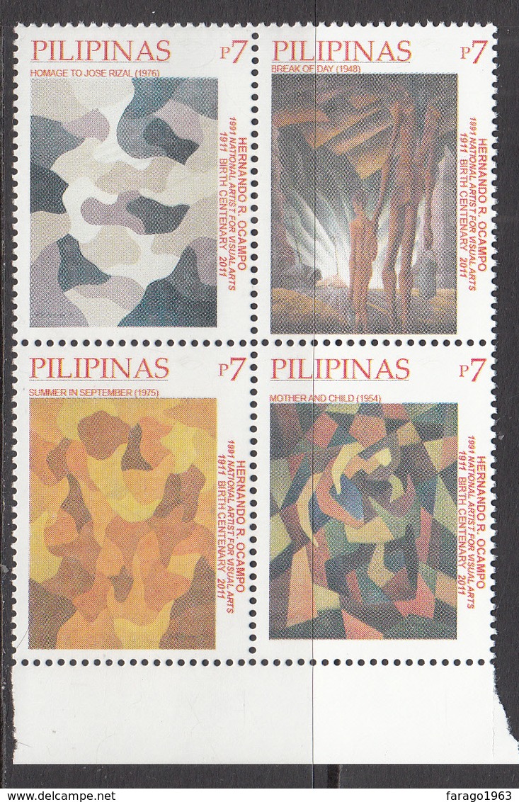 2011 Philippines Art Paintings Ocampo   Complete Block Of 4 MNH - Philippinen