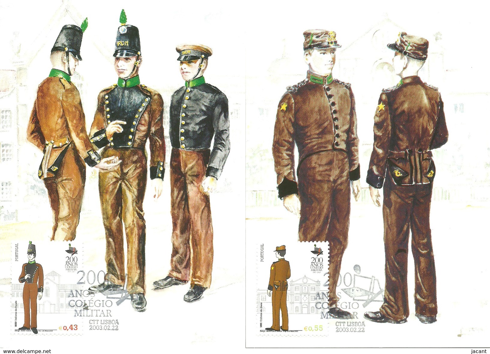 Carte Maximum - Portugal - Set Of 6 Cartes - Colegio Militar - Uniformes - Military Uniforms - Uniformes Militaires - Cartoline Maximum