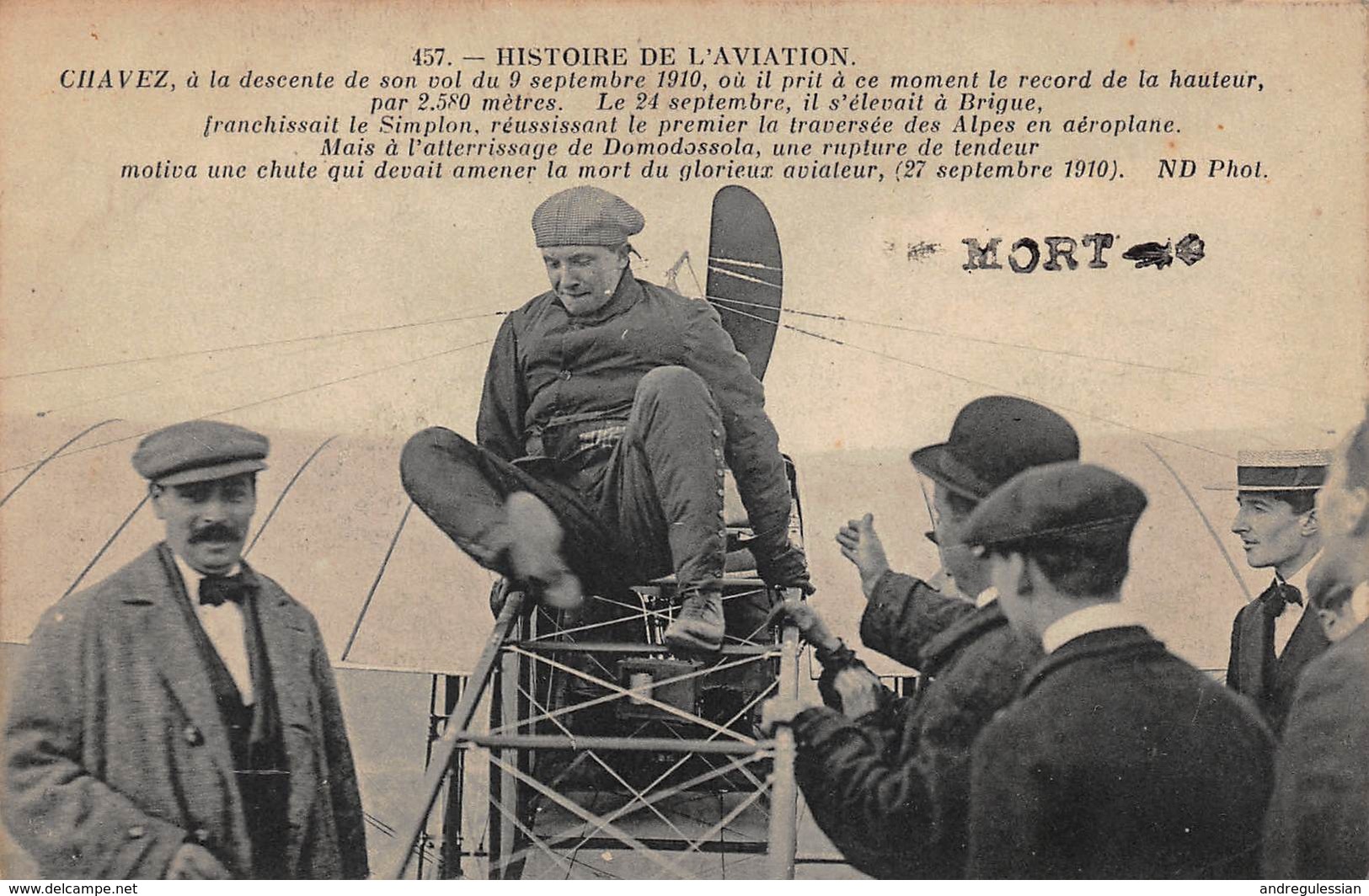 CPA HISTOIRE DE L'AVIATION - Chavez à La Descente De Son Vol Du 9 Septembre 1910 - Aviateurs