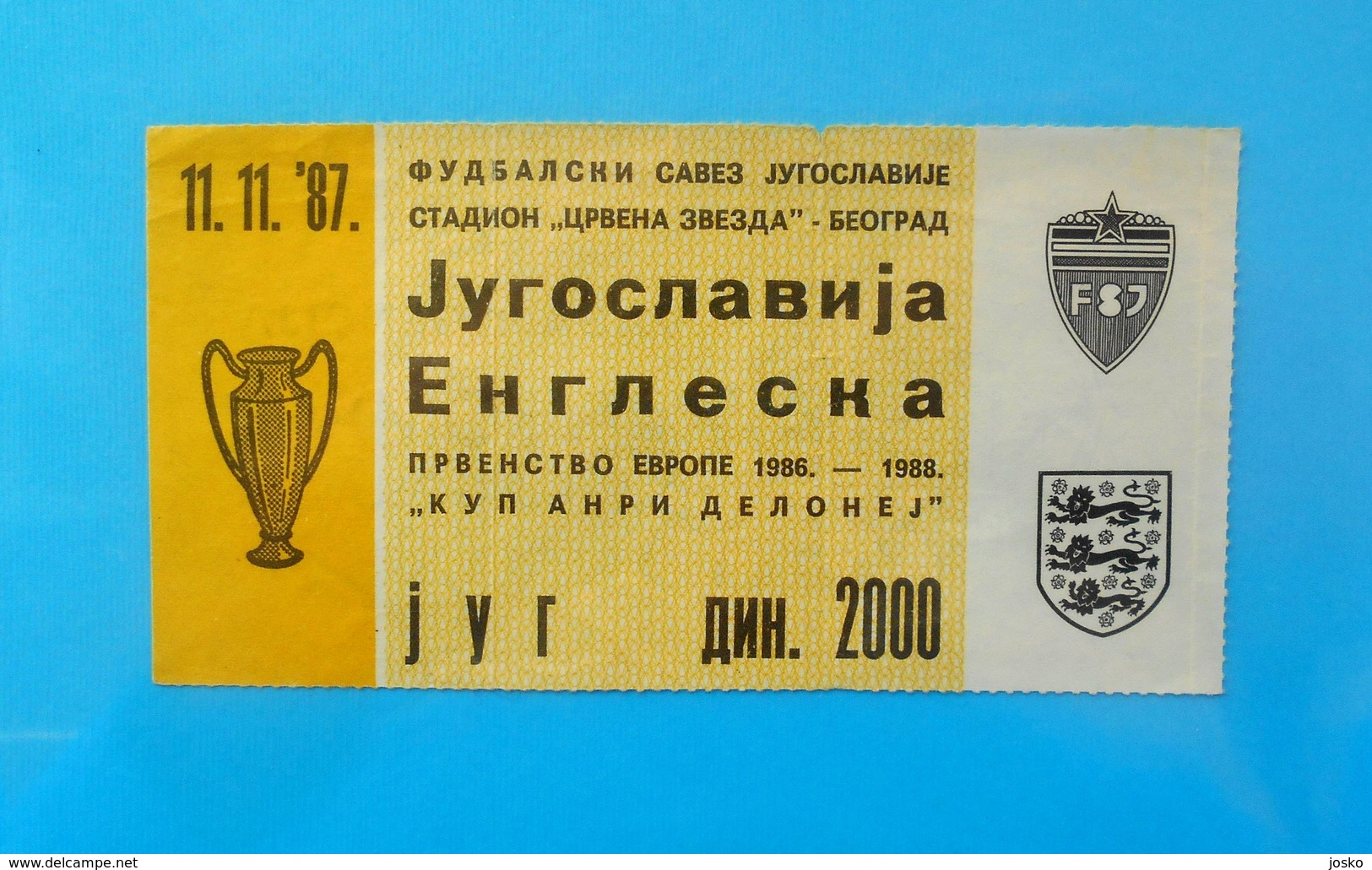 YUGOSLAVIAvs ENGLAND - 1987 UEFA EURO Qual. Football Match Ticket * Soccer Fussball Calcio Futbol Boleto Futebol British - Match Tickets