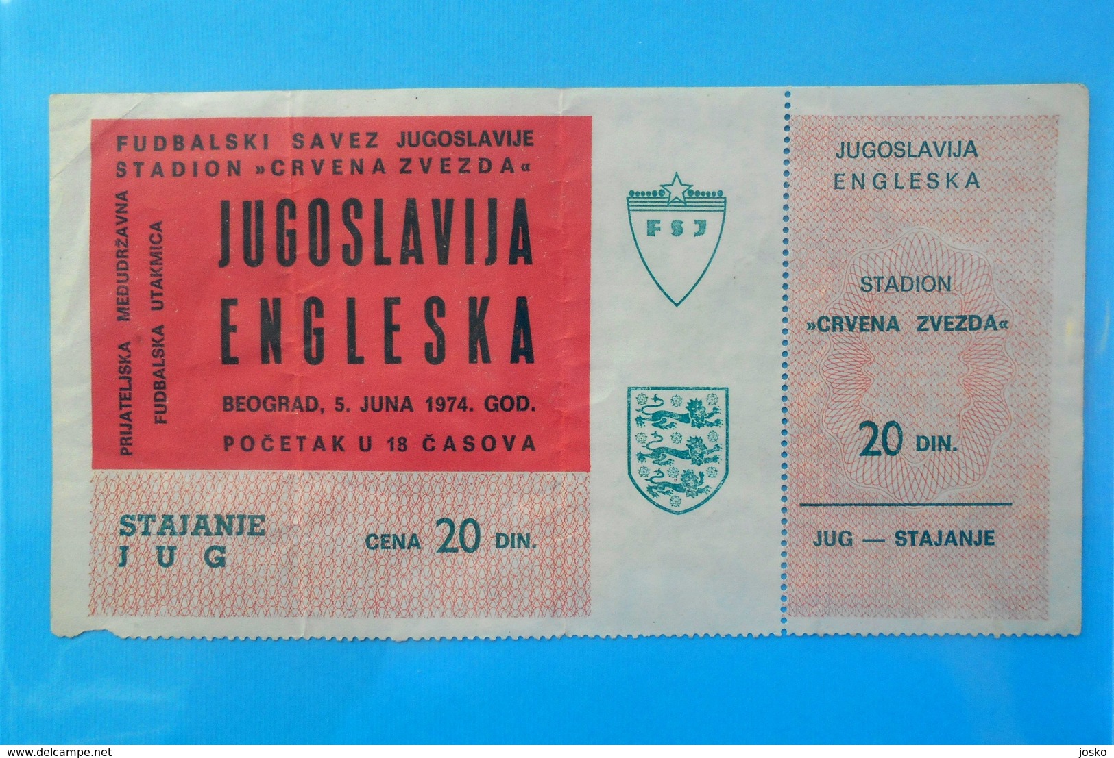 YUGOSLAVIAvs ENGLAND - 1974 International Football Match Ticket (complette) Soccer Fussball Calcio Futbol Boleto Futebol - Tickets - Vouchers