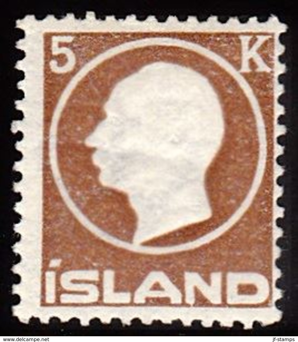 1912. King Frederik VIII. 5 Kr. Brown. Only 17.000 Issued. (Michel 75) - JF156277 - Unused Stamps