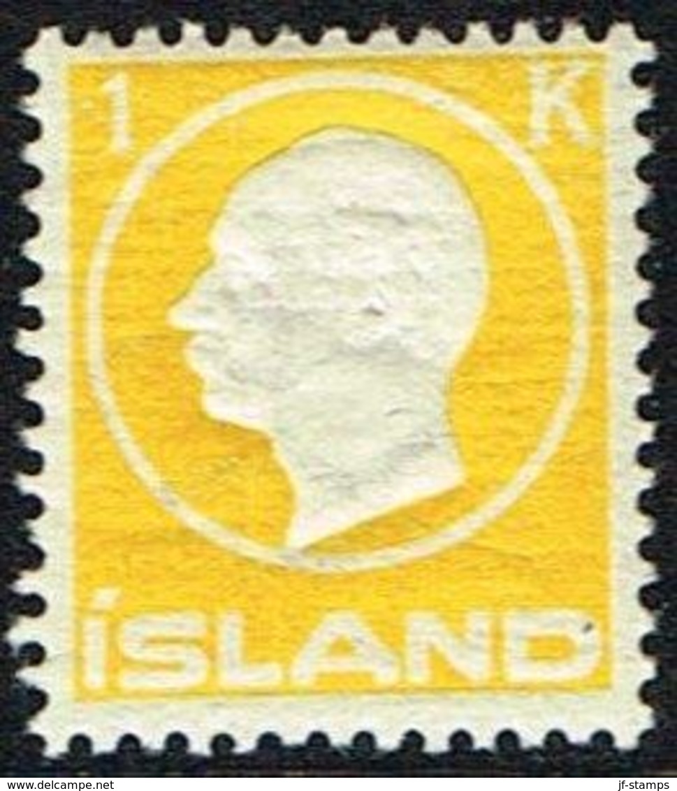 1912. King Frederik VIII. 1 Kr. Yellow (Michel 73) - JF160857 - Unused Stamps