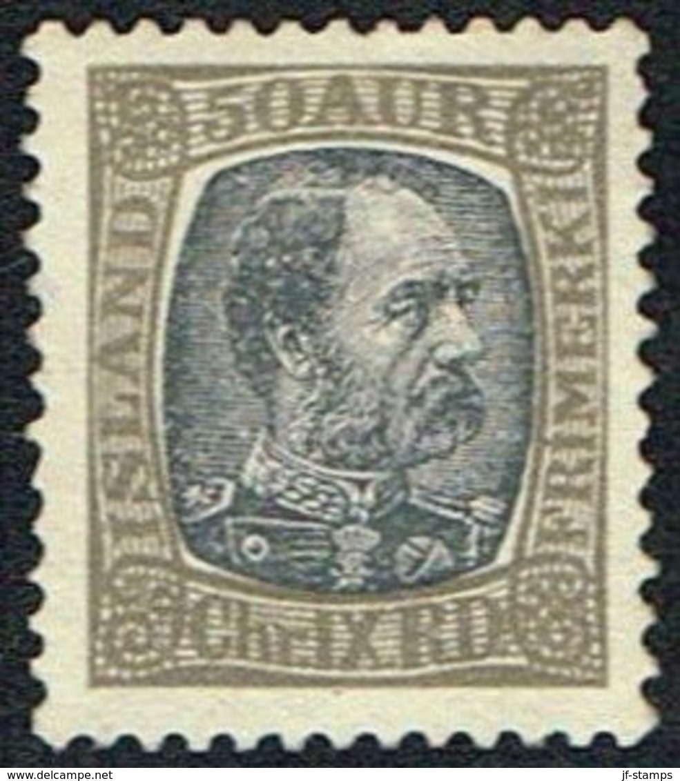 1902. King Christian IX. 50 Aur Grey/bluegrey (Michel 44) - JF168155 - Unused Stamps