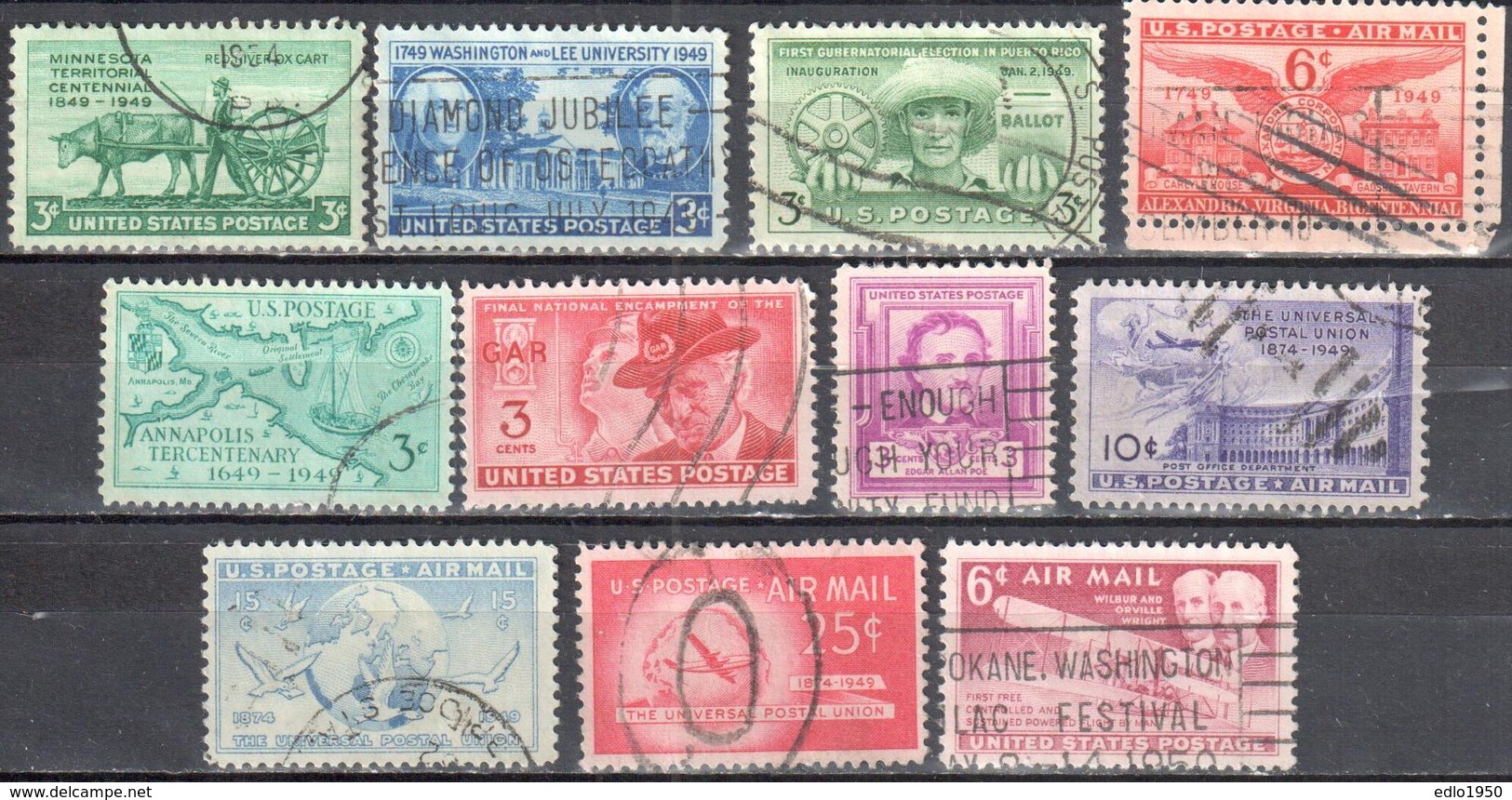 United States 1949 Year Set - Mi.594-604 - Used - Années Complètes