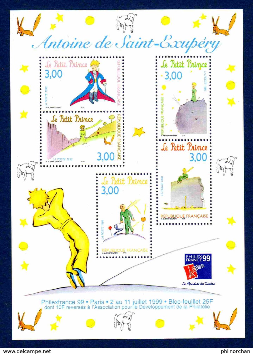 1998 France Bloc N°20 "Le Petit Prince" Neuf**  Ex. N°3  TB  2 € (faciale  2,29 €    1 Bloc/5 Valeurs) - Mint/Hinged