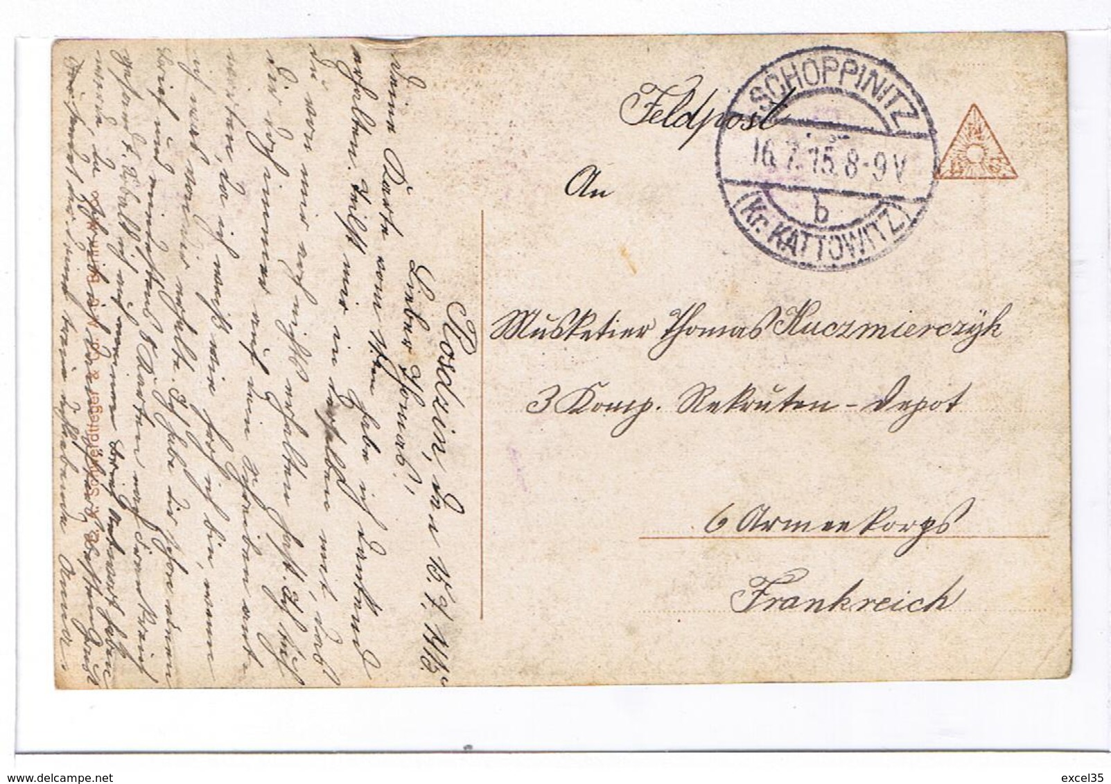 LIEBESKARTEN Das Freue Deutche Herz EAS 2185/2 - Feldpost SCHOPPINITZ  (KR KATTOWITZ) 16 7 1915 -geschrieben Von ROSDRIN - Paare