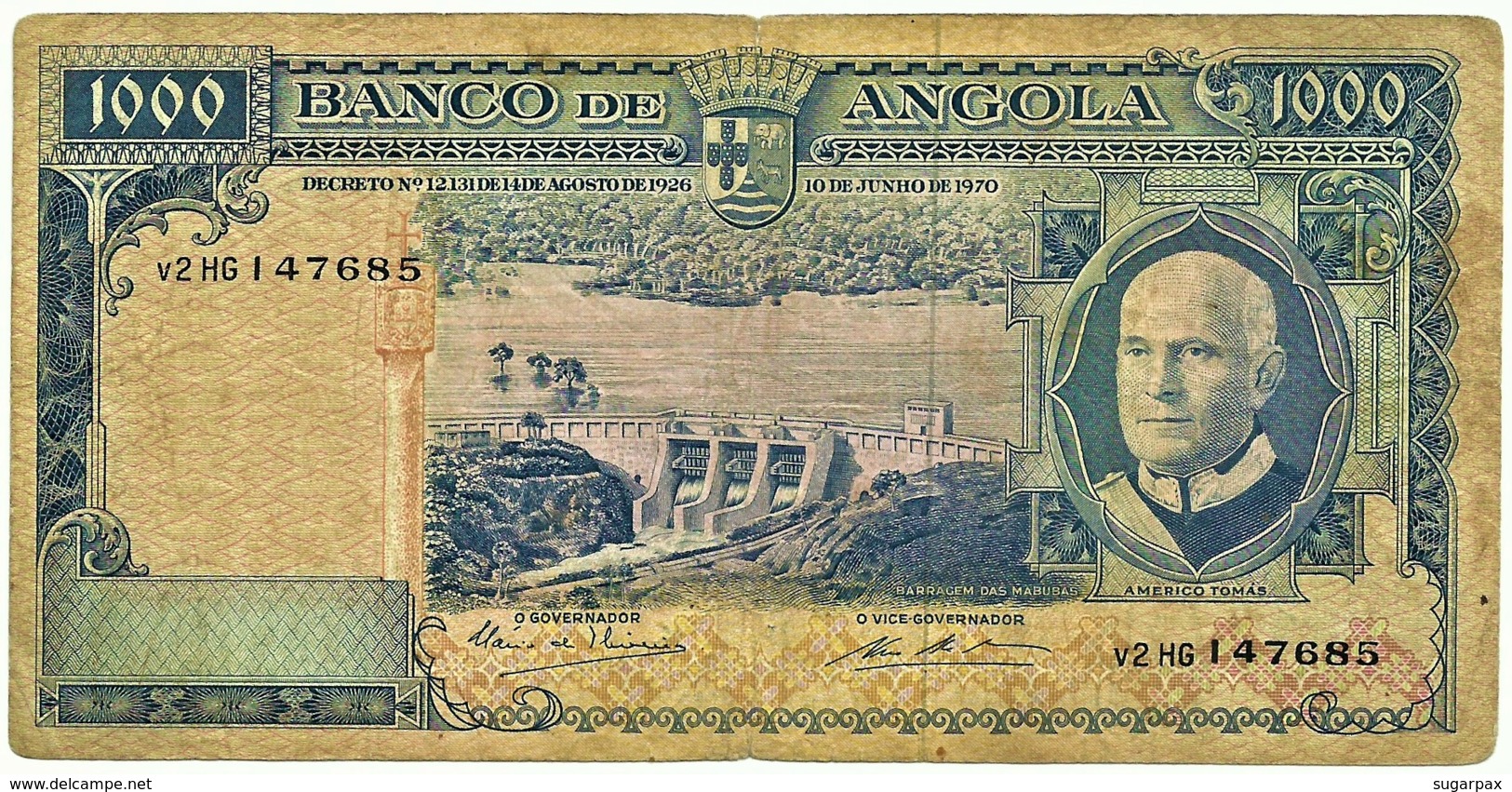 Angola - 1000 Escudos - 10.06.1970 - Pick 98 - Série V2 HG - Américo Tomás - PORTUGAL 1 000 - Angola