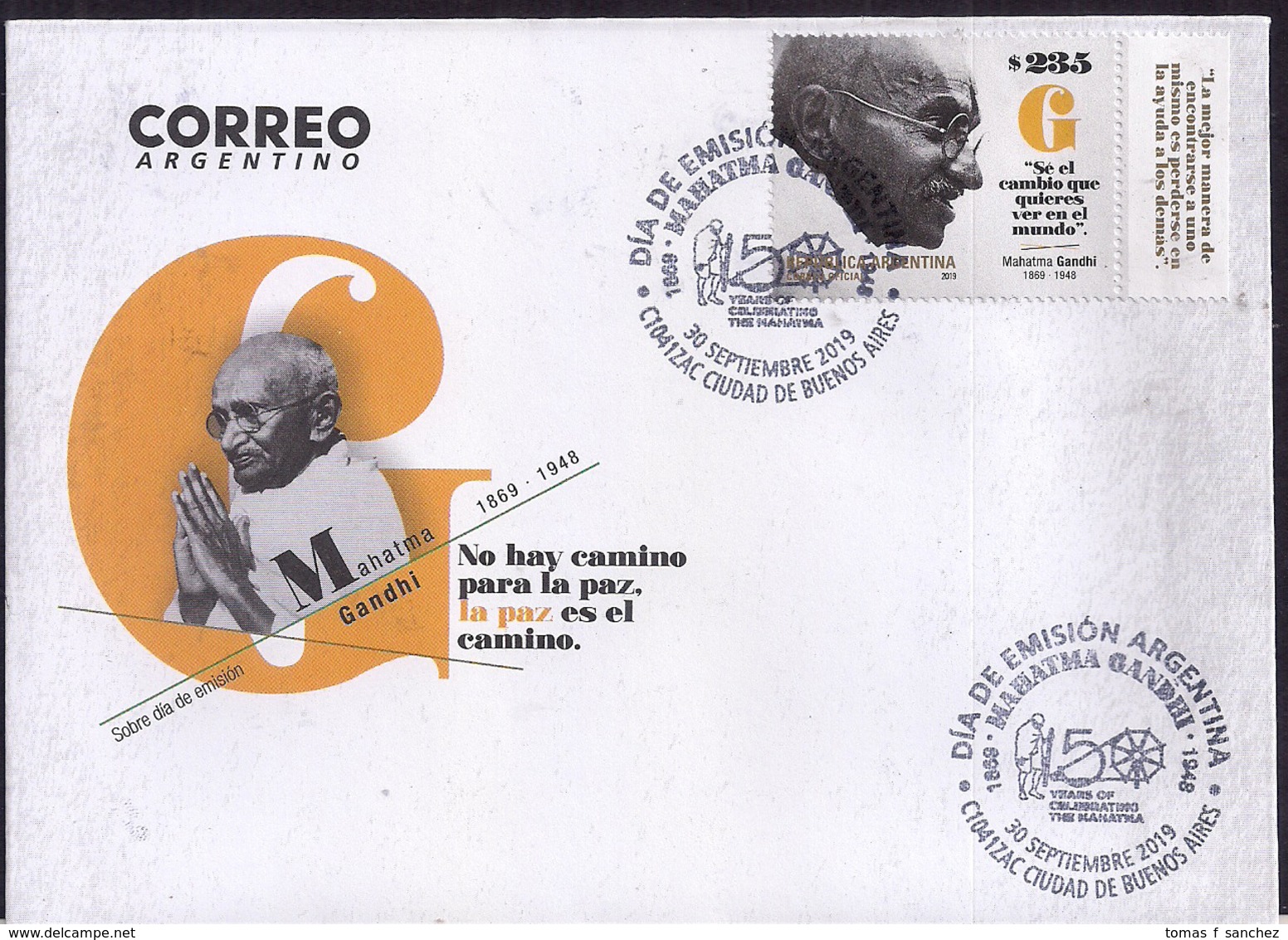 Argentina - 2019 - FDC - Mahatma Ghandi - Mahatma Gandhi