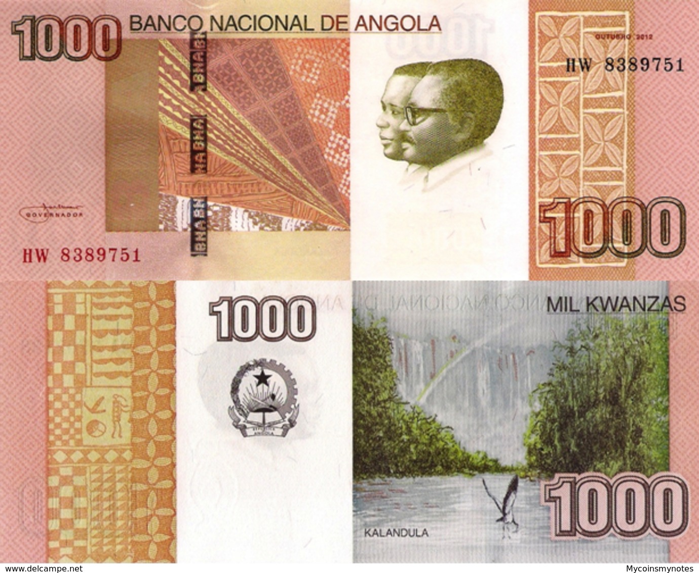 ANGOLA 1000 Kwanzas 2012 - Kalandula Falls, P156a, UNC - Angola