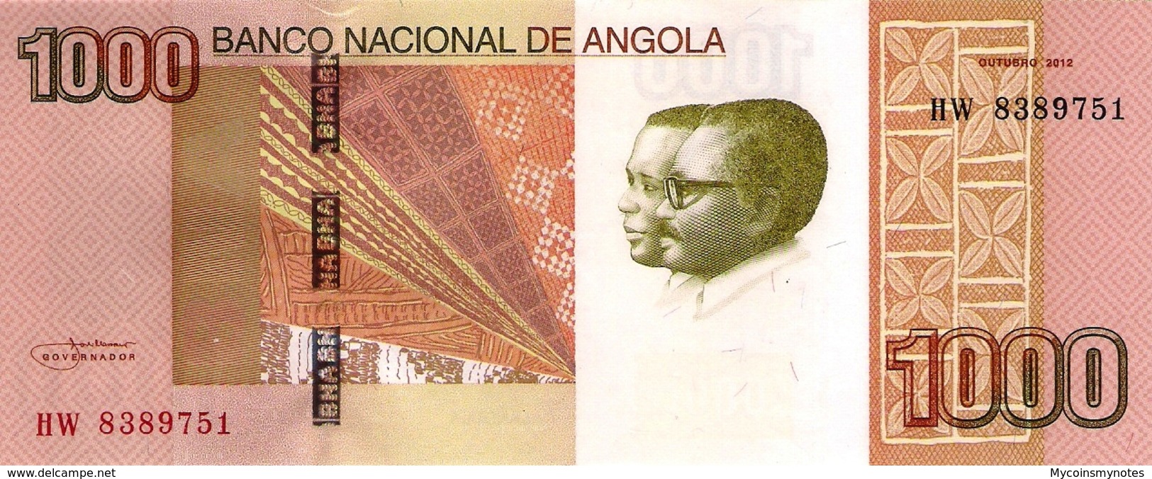 ANGOLA 1000 Kwanzas 2012 - Kalandula Falls, P156a, UNC - Angola