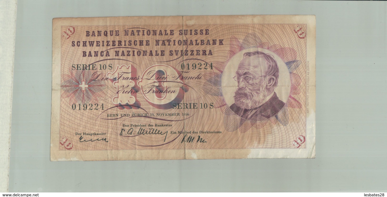 Billet De Banque  BANQUE NATIONALE SUISSE - 10 FRANCS  1956- (Serie 10S)  Janv 2020  Clas Gera - Switzerland