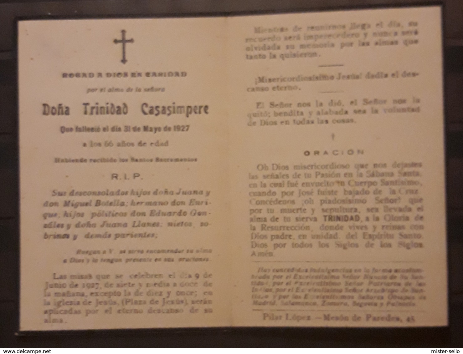 ORACIÓN DE 1927. - Devotieprenten