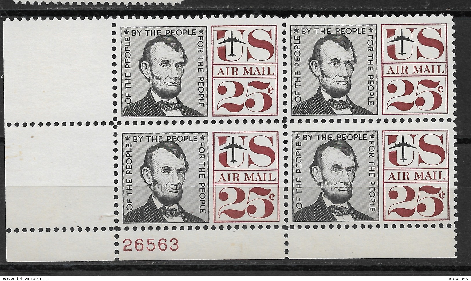 US Scott #C59 Abraham Lincoln 25c Air Mail 1960 Plate Block, MNH**OG VF - 2b. 1941-1960 Ungebraucht