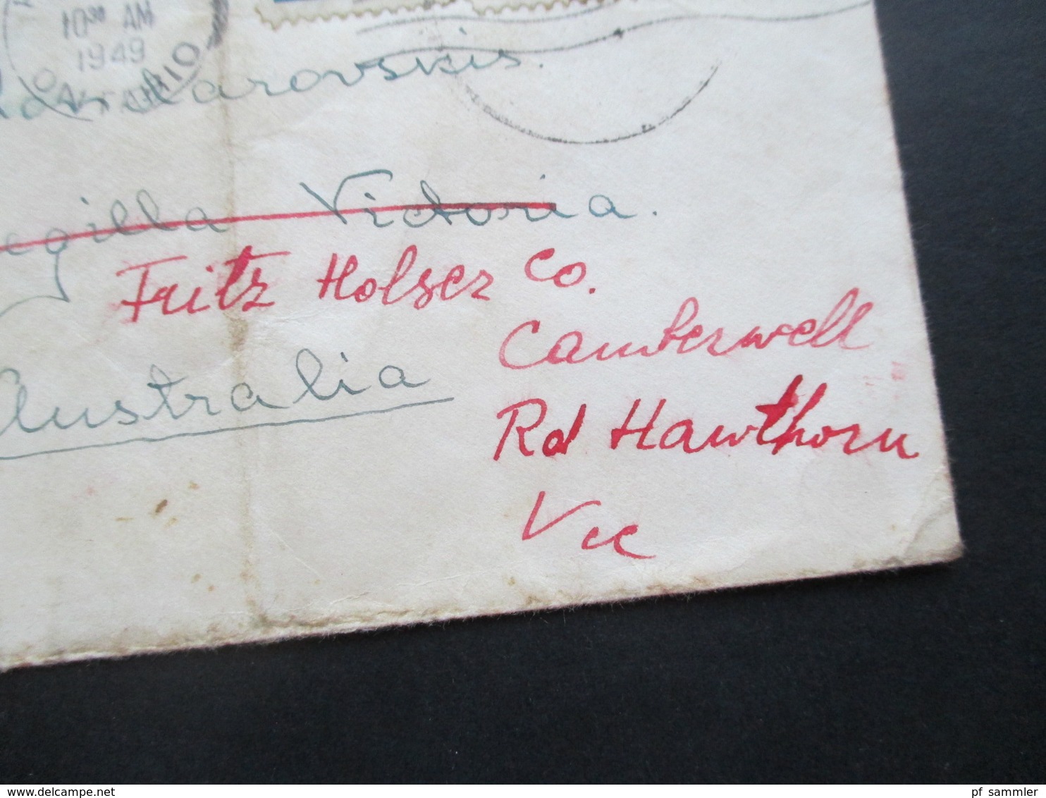 Kanada Hamilton 1949 Air Letter / Luftpost Nach Australien Und Dort Weitergeleitet! - Briefe U. Dokumente