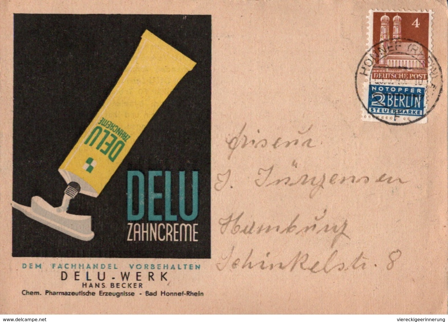 ! 1949 Dekorative Firmenpostkarte Aus Honnef, Delu Zahncreme, Automaten - Sonstige & Ohne Zuordnung