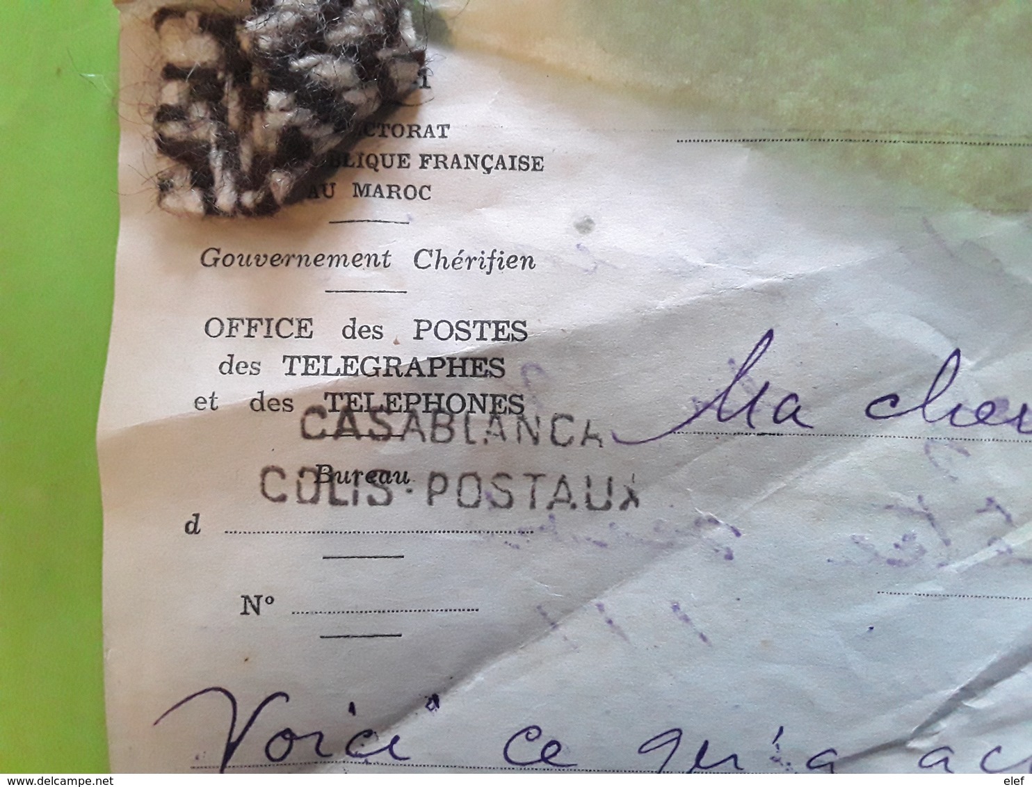 Lettre En Tête Poste CASABLANCA COLIS POSTAUX Maroc Avec échantillon Tissu Marocain Pour Manteau,  1942 - Dentelles Et Tissus