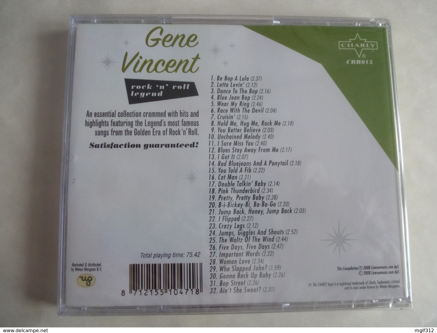 GENE VINCENT - Rock'n'Roll - CD 32 Titres - Edition CHARLY 2008 - Détails 2éme Scan - Collector's Editions