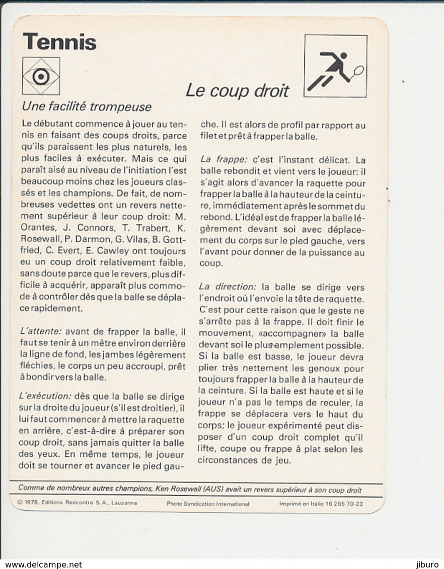 Le Coup Droit Ken Rosewall  / Vintage Sport 01-FICH-Tennis-4 - Sports