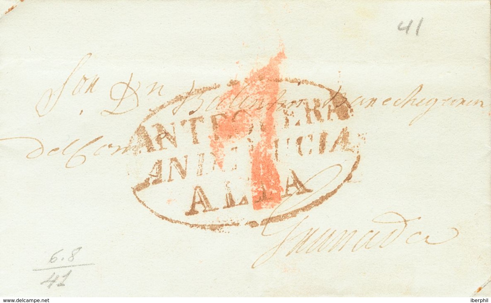 Prefilatelia, Andalucía. Sobre. 1841. ANTEQUERA A GRANADA. Marca ANTEQUERA / ANDALUCIA / ALTA (P.E.4) Edición 2004. MAGN - ...-1850 Prefilatelia