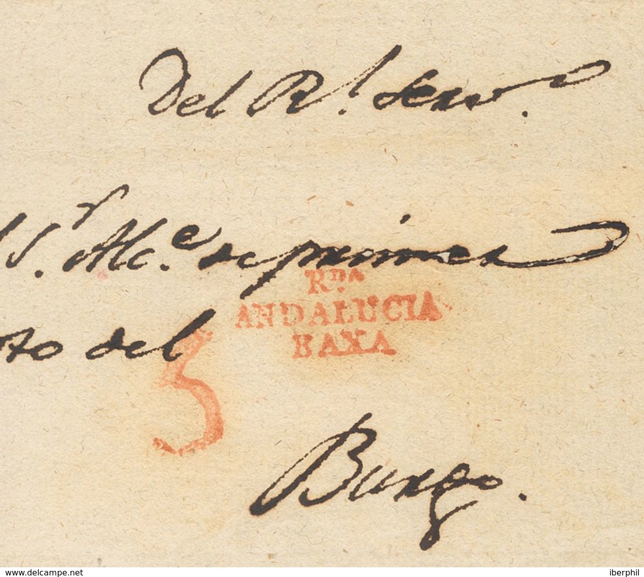 Prefilatelia, Andalucía. Sobre. (1799ca). RONDA A EL BURGO (envuelta). Marca RDª / ANDALUCIA / BAXA (P.E.1) Edición 2004 - ...-1850 Prephilately