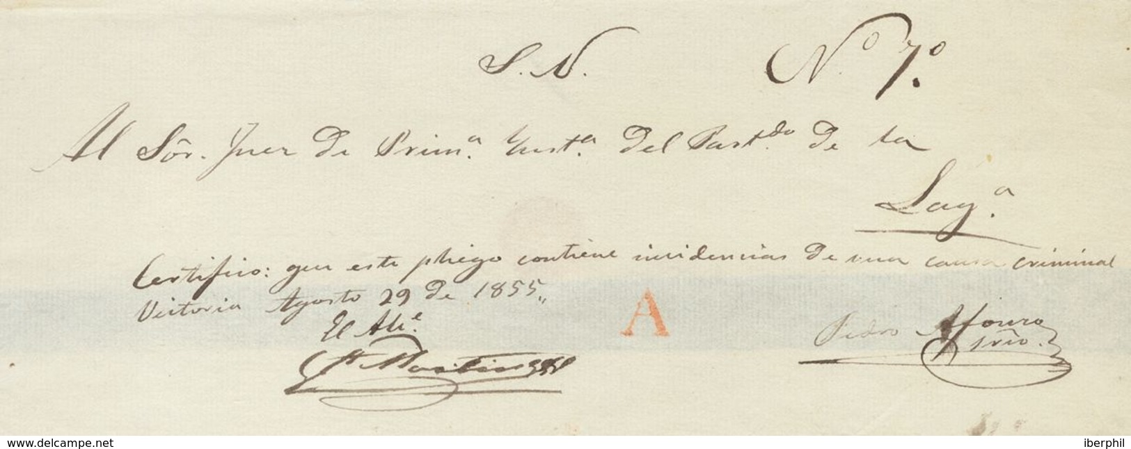 Prefilatelia, Canarias. Sobre. 1855. Frente De Plica Judicial De VICTORIA DE ACENTEJO A LA LAGUNA. Marca "A", De Abono D - ...-1850 Prephilately