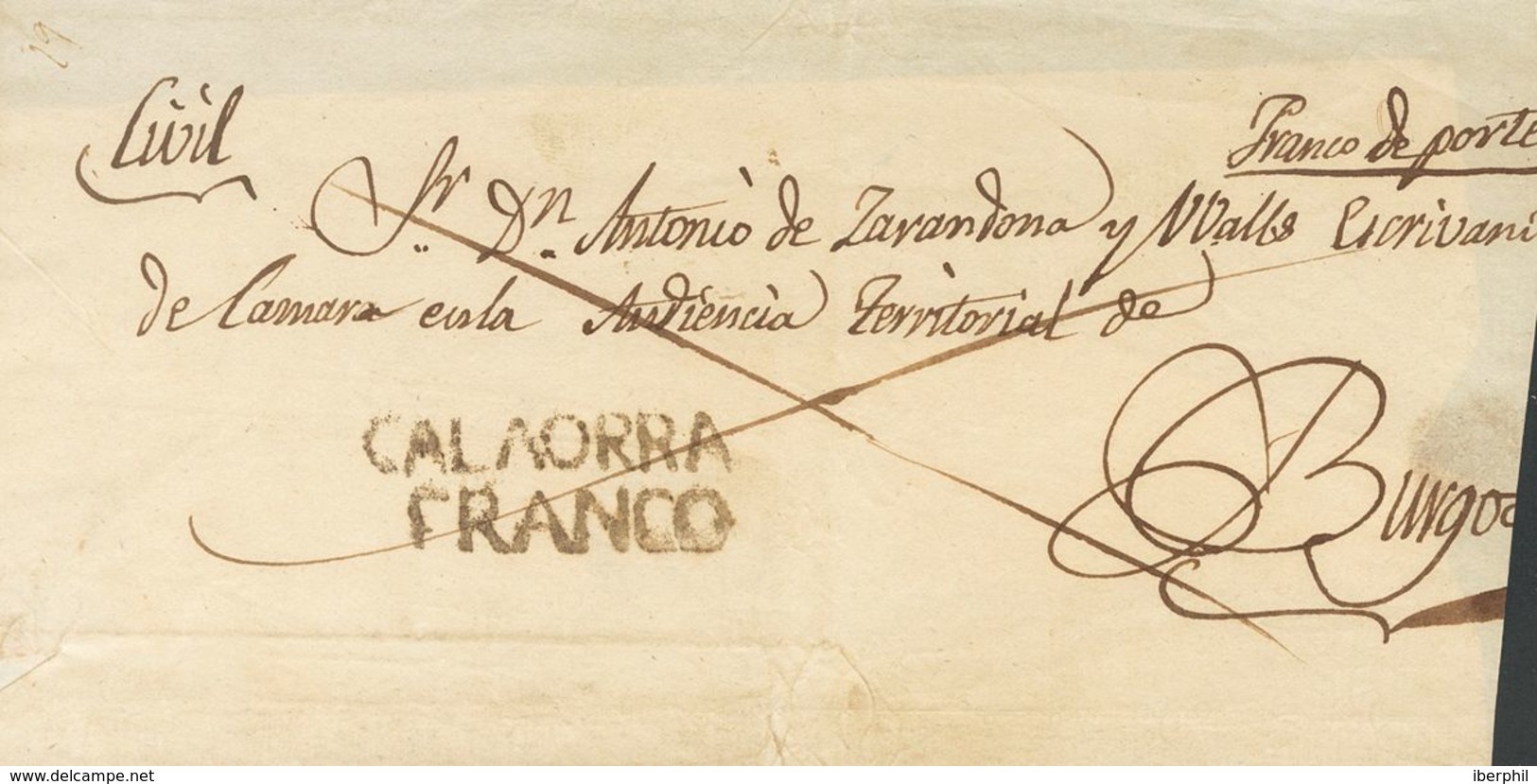 Prefilatelia, La Rioja. Sobre. (1822ca). Plica Judicial (falta Aproximadamente 1 Cm En El Lado Derecho) De CALAHORRA A B - ...-1850 Voorfilatelie