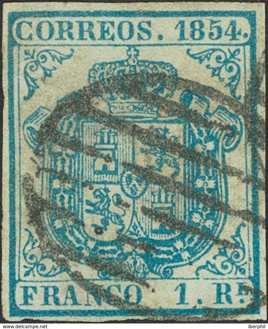 1º Y 2º Centenario. º34A. 1854. 1 Real Azul Claro. Color Intenso Y Márgenes Completos. MAGNIFICO Y MUY RARO. Cert. CEM Y - Andere & Zonder Classificatie