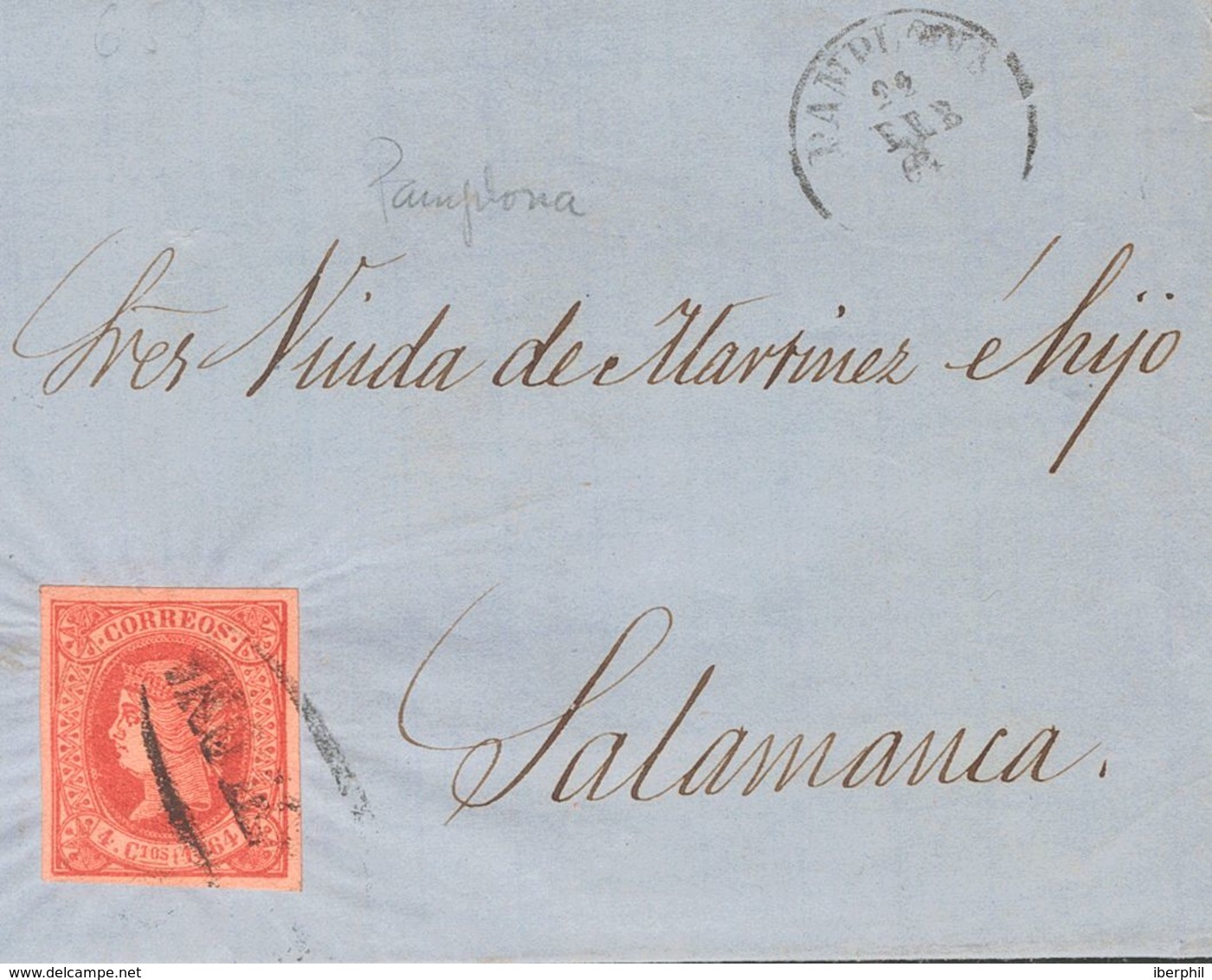 1º Y 2º Centenario. Sobre 64. 1864. 4 Cuartos Rojo. LAS DOS HERMANAS (NAVARRA) A SALAMANCA. Matasello Prefilatélico PAMP - Andere & Zonder Classificatie