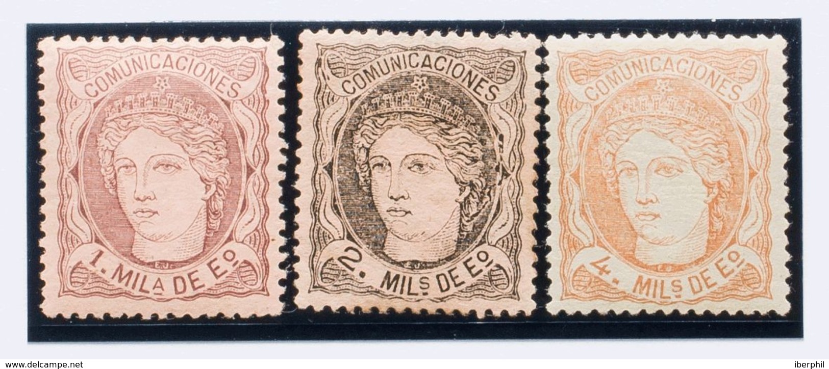 1º Y 2º Centenario. **/*102, 103, 104. 1870. 1 Mils Violeta, 2 Mils Negro Y 4 Mils Castaño (sin Fijasellos). Muy Bien Ce - Andere & Zonder Classificatie