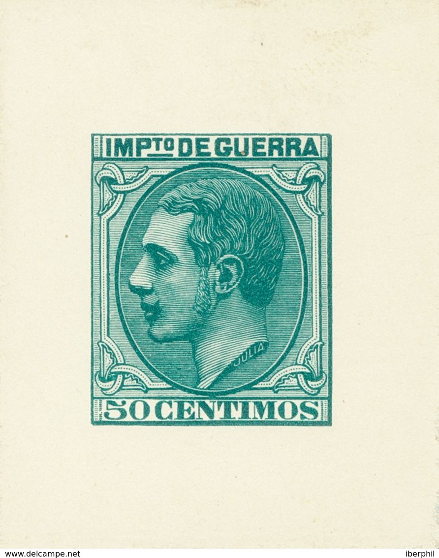 1º Y 2º Centenario. (*)NE8P. 1879. 50 Cts Verde NO EMITIDO. PRUEBA DE PUNZON (márgenes Grandes). MAGNIFICA Y RARA. (Gálv - Andere & Zonder Classificatie