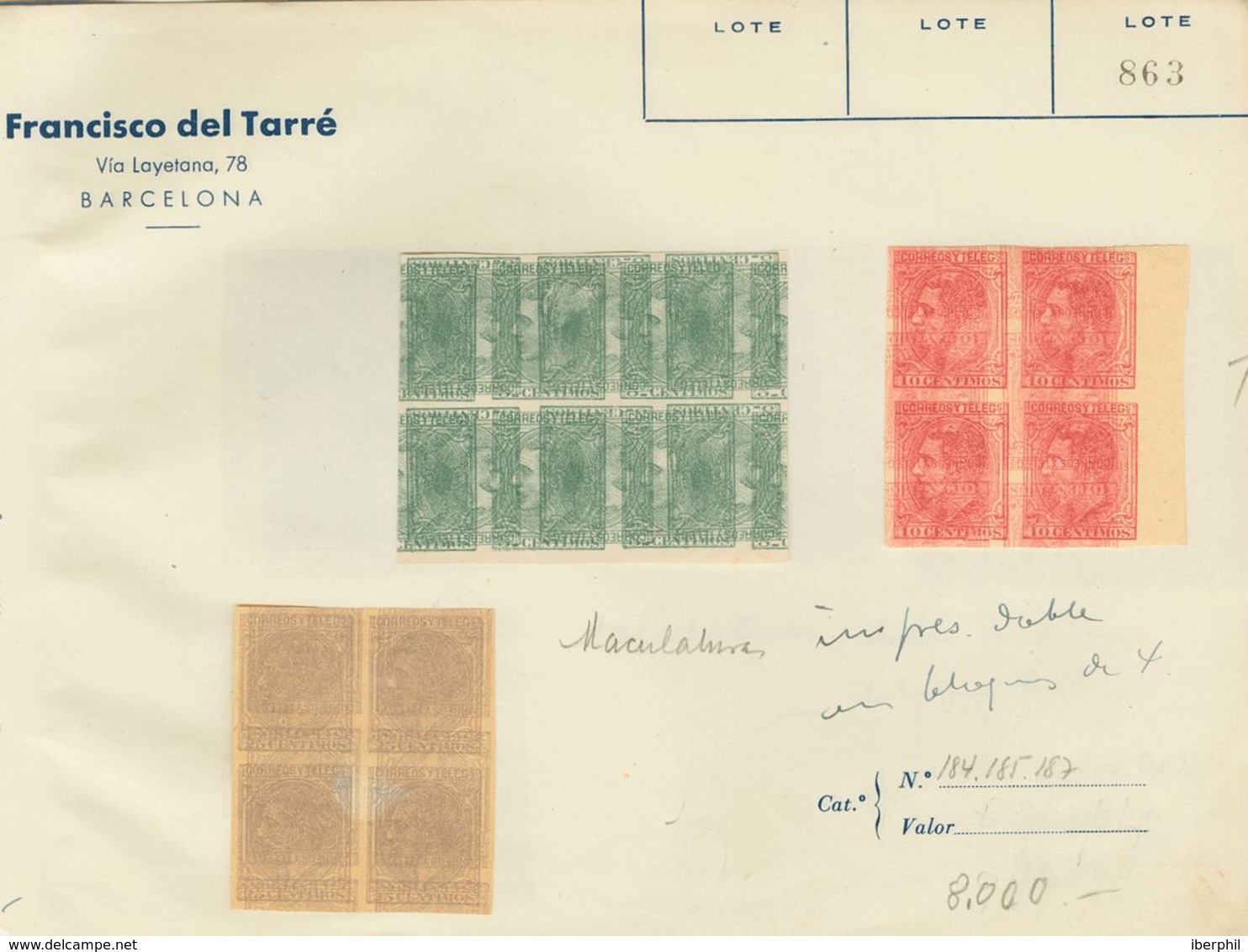 1º Y 2º Centenario. (*). (1882ca). Conjunto De Diez Maculaturas En Bloques De Cuatro De Diversos Valores De Las Emisione - Andere & Zonder Classificatie