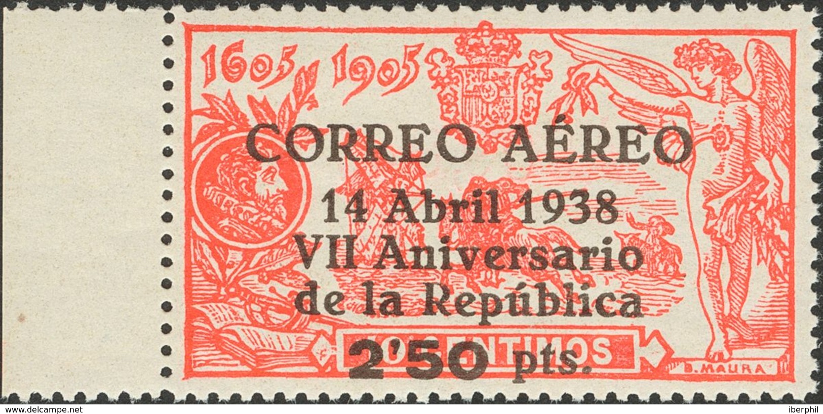 1º Y 2º Centenario. **756. 1938. 2'50 Pts Sobre 10 Cts Rojo, Borde De Hoja. Excelente Centraje. PIEZA DE LUJO. - Other & Unclassified