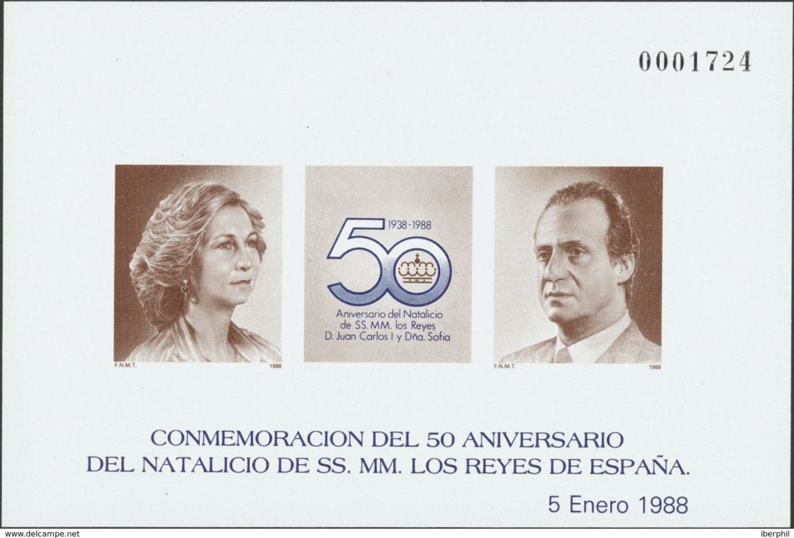 Pruebas De Lujo. **15P. 1988. Prueba De Lujo. 50º ANIVERSARIO NATALICIO DE LOS REYES. MAGNIFICA. Edifil 2019: 120 Euros - Plaatfouten & Curiosa