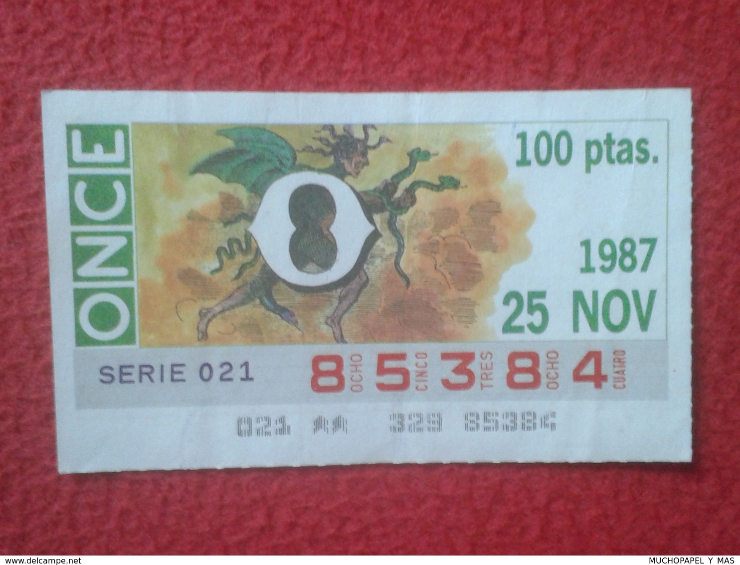 SPAIN CUPÓN DE ONCE LOTTERY LOTERIE LOTERÍA DIABLO DEMONIO ? DEVIL DIABLE DEMON LUCIFER SATANÁS MEDUSA SNAKE ? O SIMIL.. - Billetes De Lotería