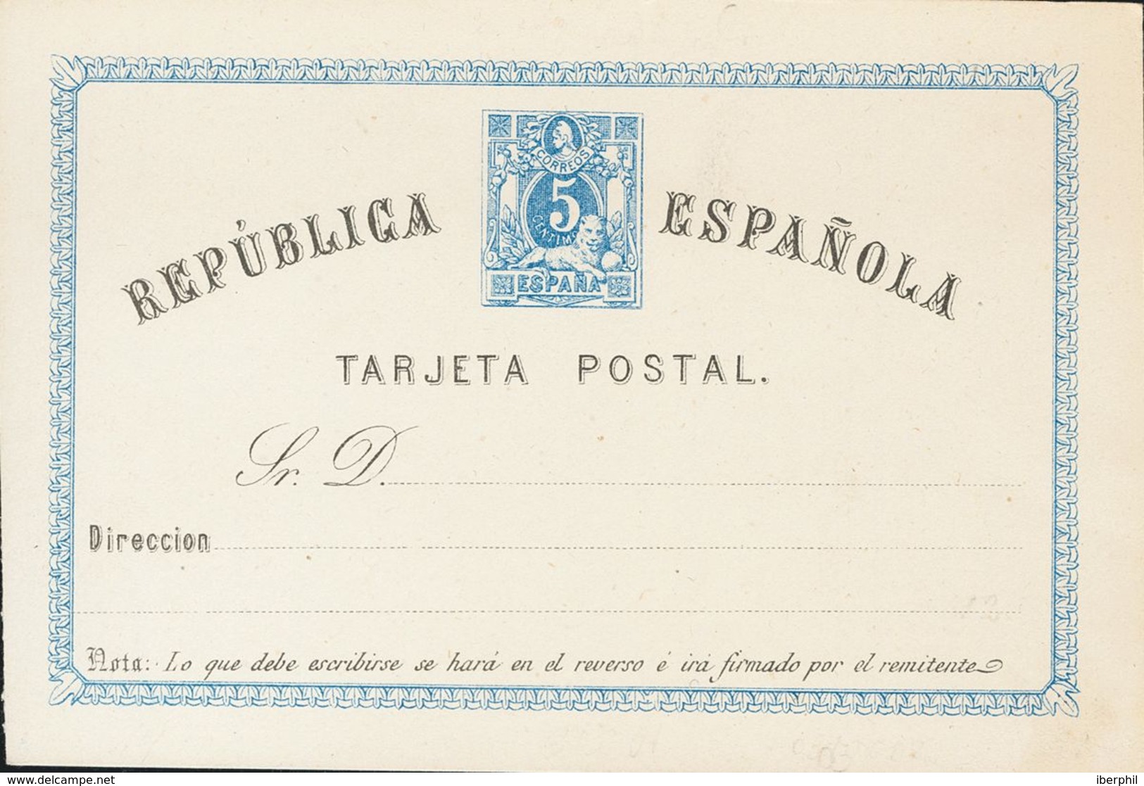 Entero Postal. (*)EP3. 1875. 5 Cts Azul Y Negro Sobre Tarjeta Entero Postal. MAGNIFICA. Edifil 2020: 61 Euros - Andere & Zonder Classificatie