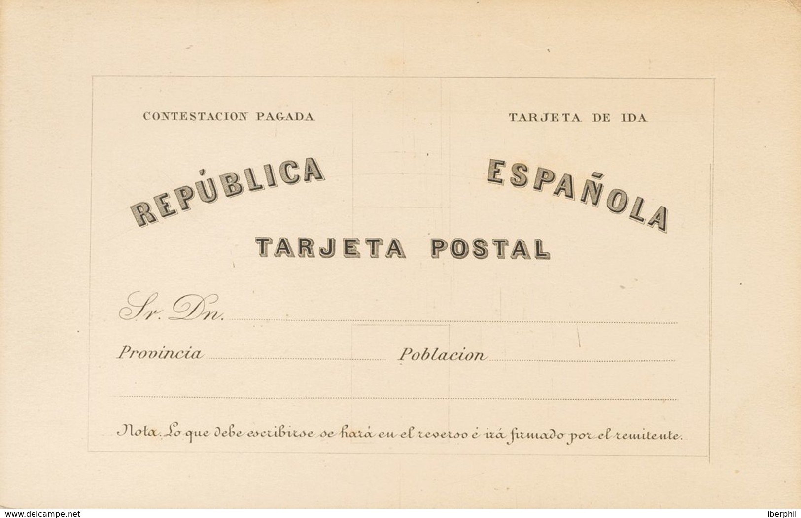 Entero Postal. (*)EP6Pa. 1873. Sin Valor, Negro. PRUEBA CALCOGRAFICA, De La Tarjeta De Ida. MAGNIFICA Y RARA. (Láiz 2006 - Andere & Zonder Classificatie