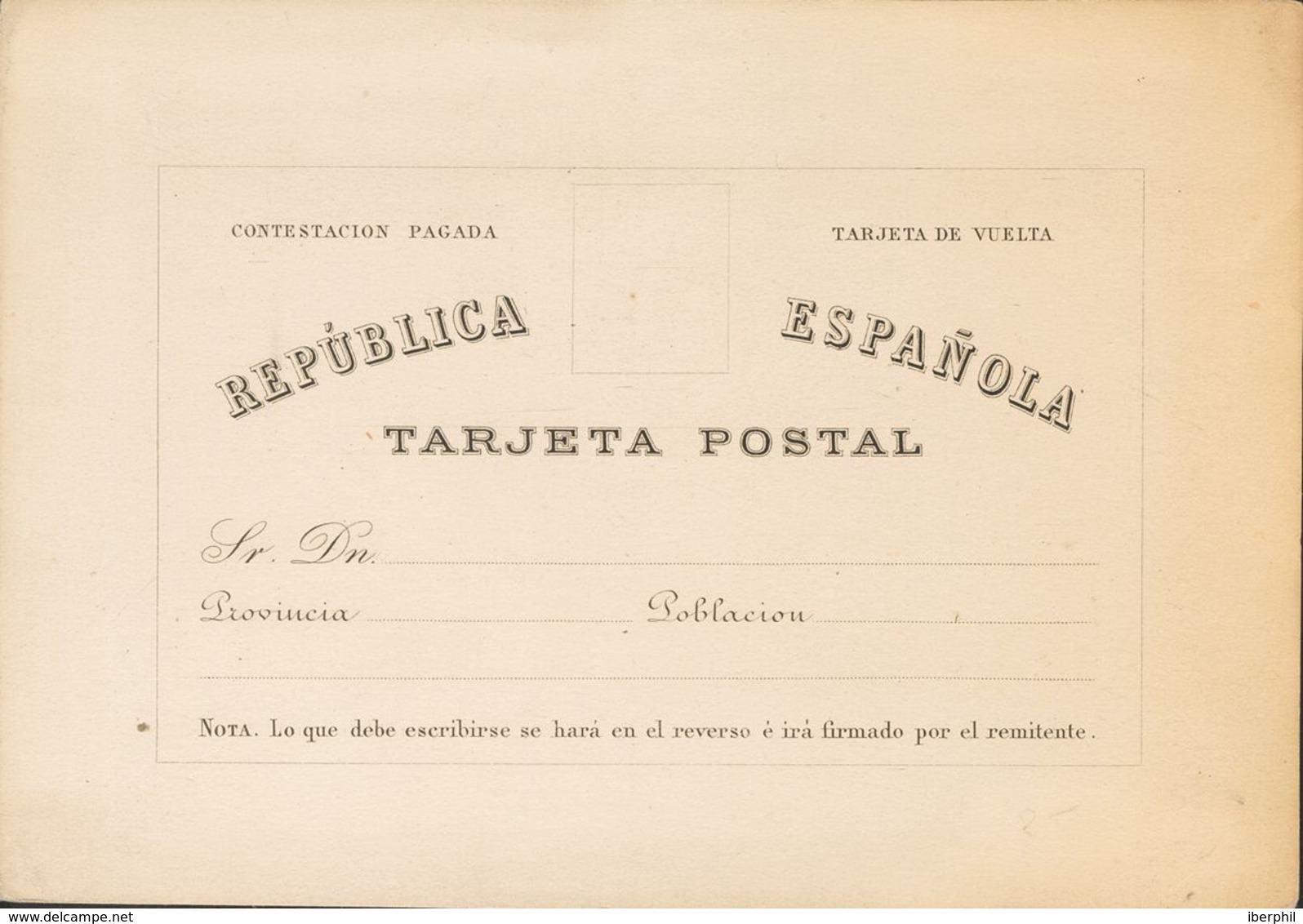 Entero Postal. (*)EP6Pb. 1873. Sin Valor, Negro. PRUEBA CALCOGRAFICA, De La Tarjeta De Vuelta. MAGNIFICA Y RARA. (Láiz 2 - Andere & Zonder Classificatie