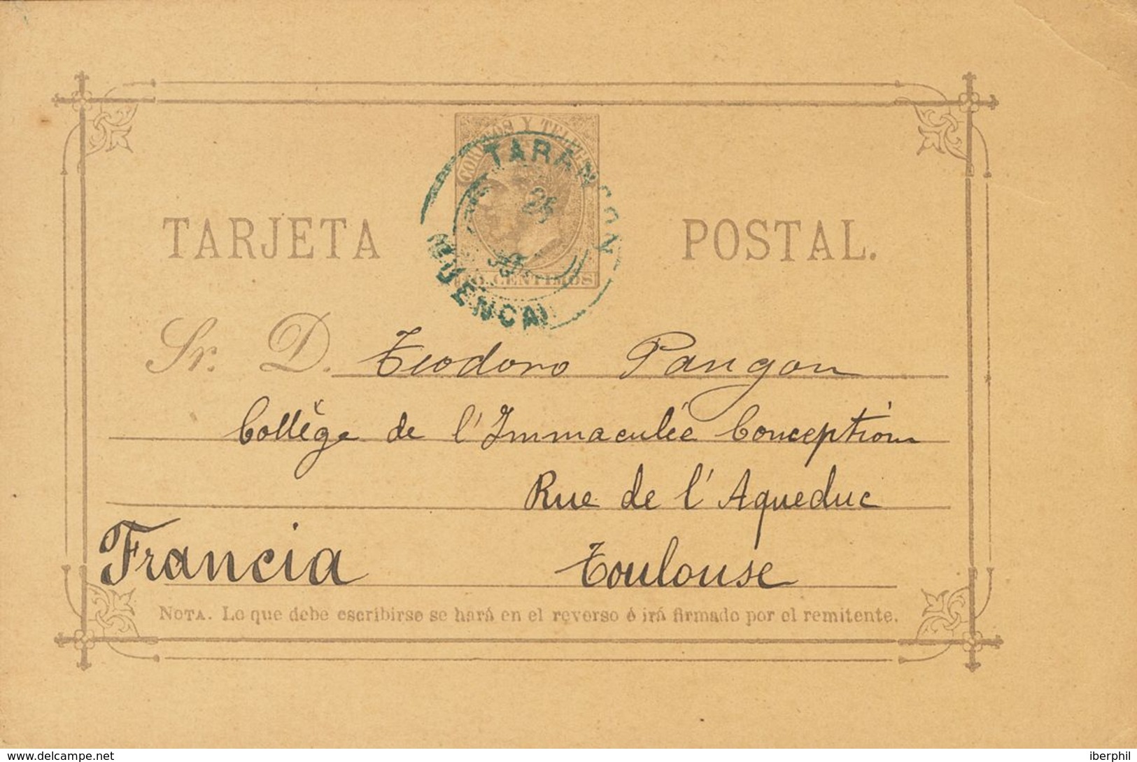 Entero Postal. Sobre EP10. 1890. 10 Cts Violeta Gris Sobre Tarjeta Entero Postal De UCLES (CUENCA) A TOULOUSE (FRANCIA). - Andere & Zonder Classificatie