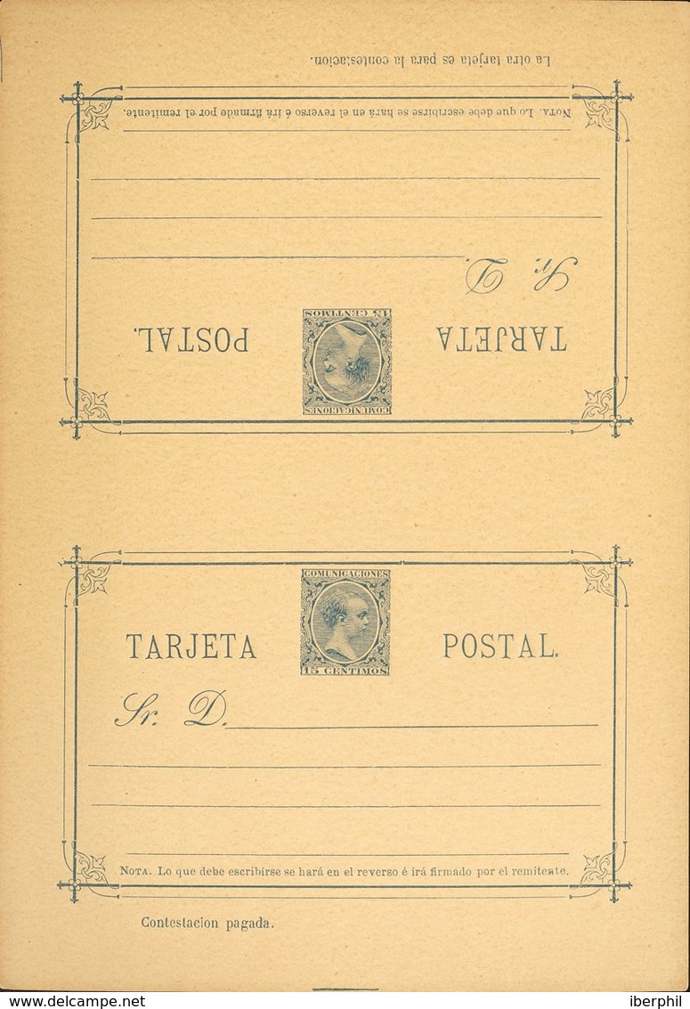 Entero Postal. (*)EP20. 1889. 15 Cts+15 Cts Azul Sobre Tarjeta Entero Postal, De Ida Y Vuelta (sin Doblar). MAGNIFICA. E - Andere & Zonder Classificatie