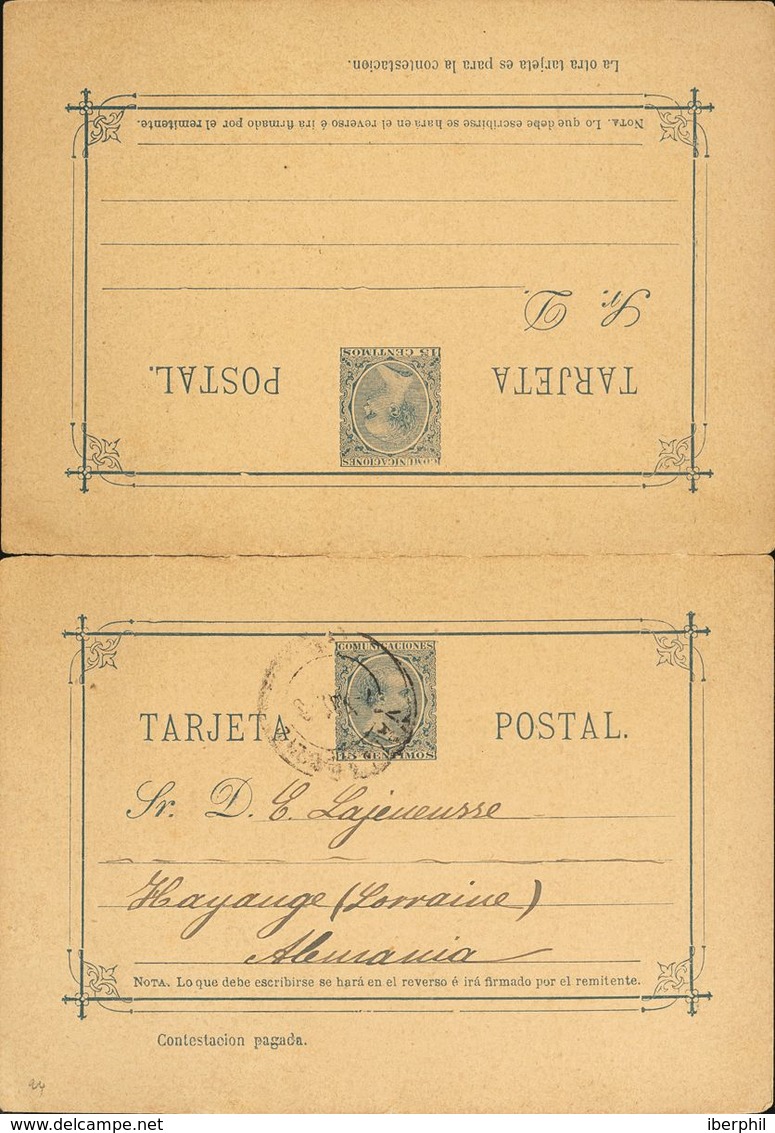 1º Y 2º Centenario. Sobre EP20. (1889ca). 15 Cts+15 Cts Azul Sobre Tarjeta Entero Postal De Ida Y Vuelta (separada Y Ref - Andere & Zonder Classificatie