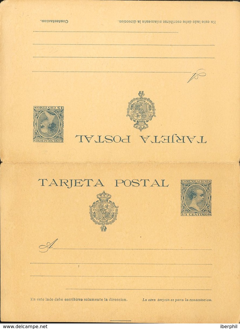 Entero Postal. (*)EP28. 1890. 15 Cts+15 Cts Azul Sobre Tarjeta Entero Postal, De Ida Y Vuelta. MAGNIFICA. Edifil 2020: 8 - Andere & Zonder Classificatie