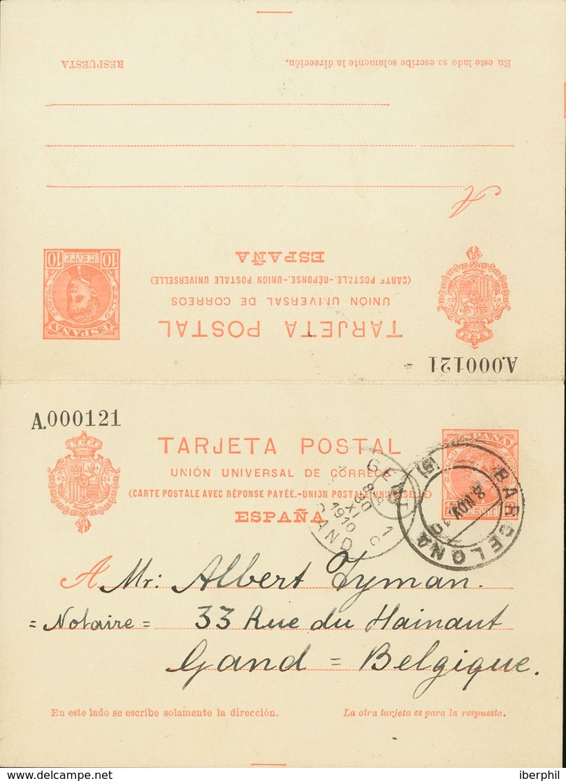 Entero Postal. Sobre EP48. 1910. 10 Cts+10 Cts Naranja Sobre Tarjeta Entero Postal De Ida Y Vuelta, La Ida Circulada De  - Andere & Zonder Classificatie