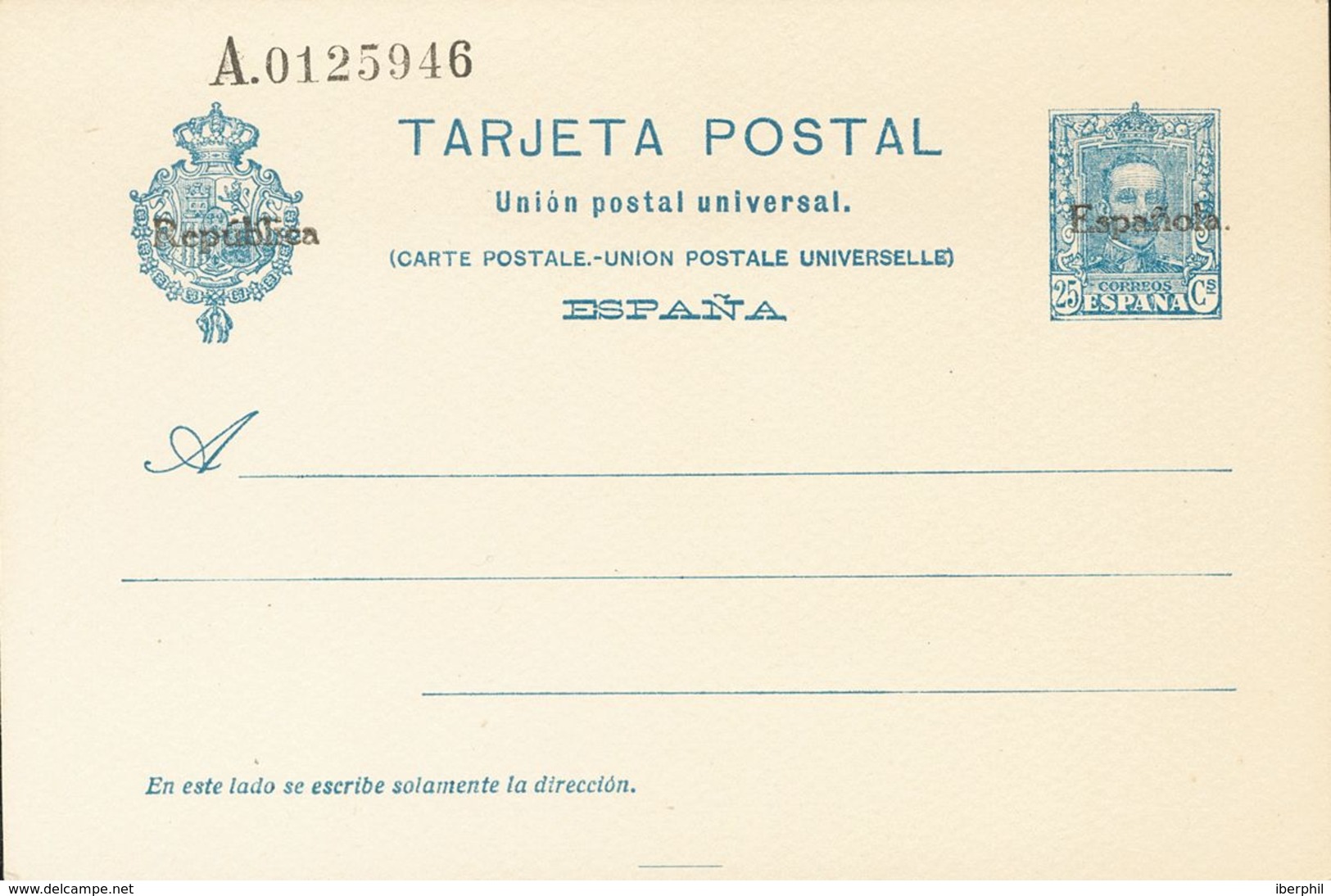 Entero Postal. (*)EP62C. 1931. 25 Cts Azul Sobre Tarjeta Entero Postal (cartulina Rugosa). MAGNIFICA. Edifil 2017: 151 E - Andere & Zonder Classificatie