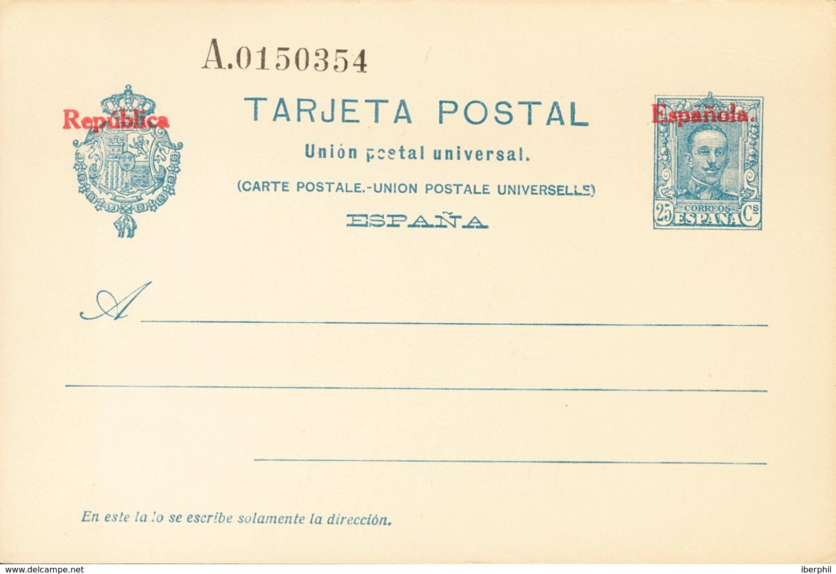 Entero Postal. (*)EP63. 1931. 25 Cts Azul Sobre Tarjeta Entero Postal. MAGNIFICA. Edifil 2020: 122 Euros - Andere & Zonder Classificatie