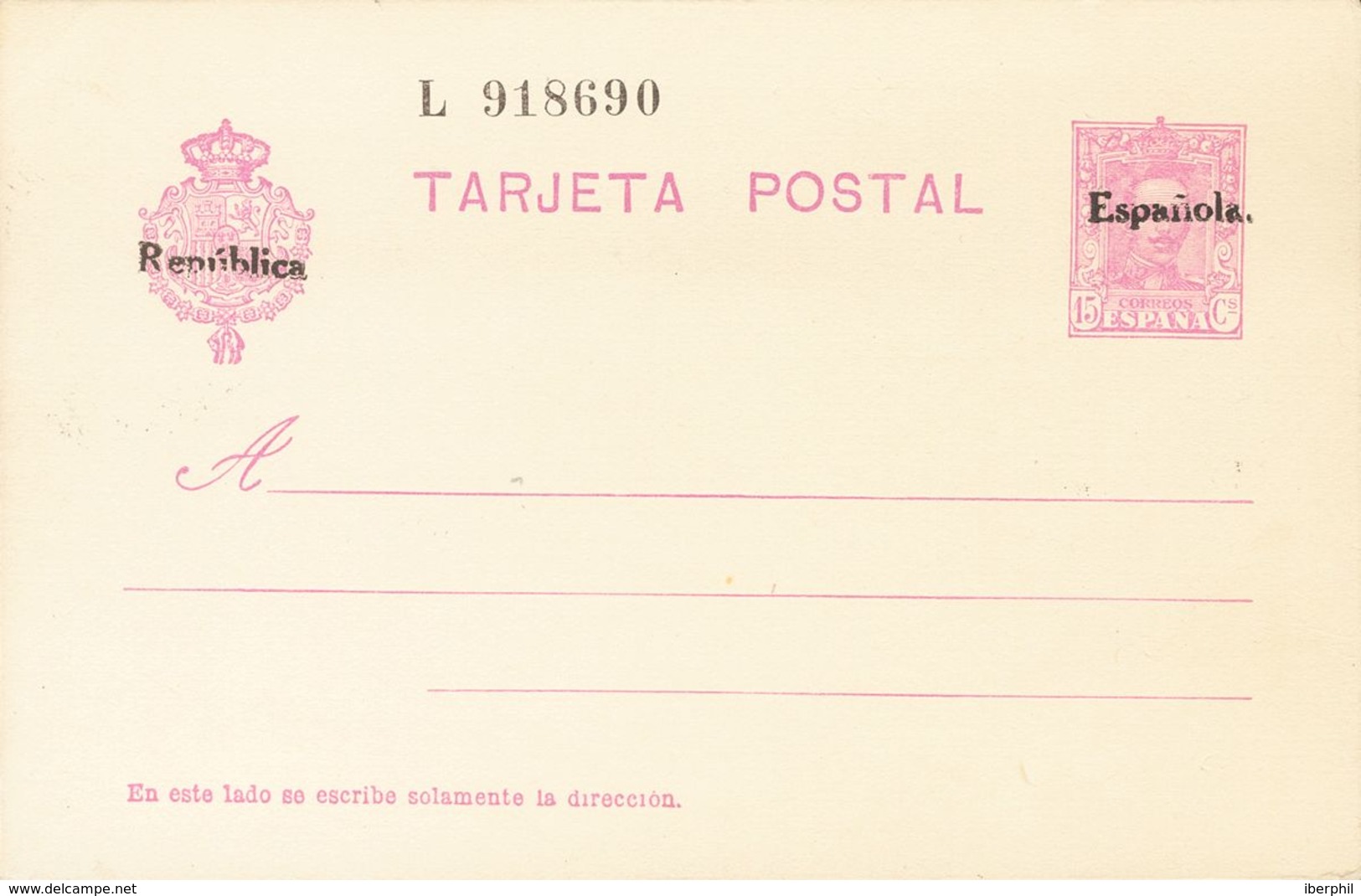 Entero Postal. (*)EP66. 1931. 15 Cts Lila Sobre Tarjeta Entero Postal. MAGNIFICA. Edifil 2020: 102 Euros - Andere & Zonder Classificatie