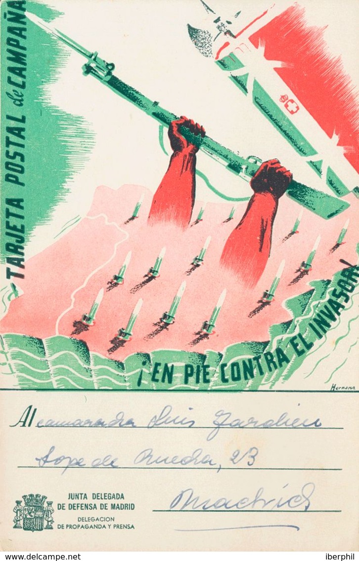 Guerra Civil, Tarjeta Postal Republicana. (*). (1937ca). Tarjeta Postal Ilustrada De La Junta Delegada De Defensa De Mad - Andere & Zonder Classificatie