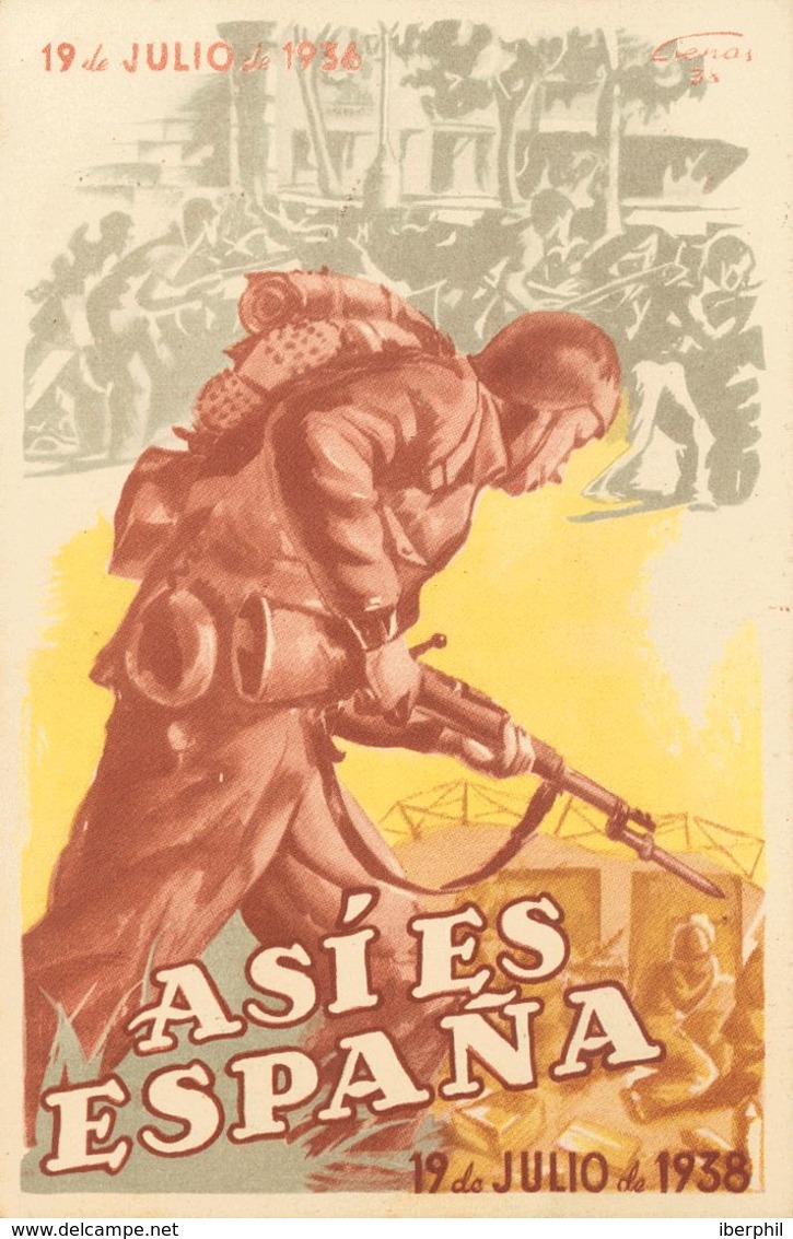 Guerra Civil, Tarjeta Postal Republicana. Sobre. (1937ca). Tarjeta Postal Ilustrada De CNT-FAI, ASI ES ESPAÑA. MAGNIFICA - Andere & Zonder Classificatie