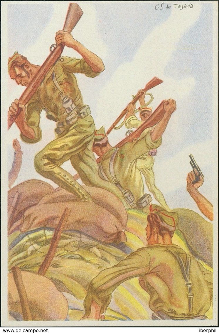 Guerra Civil, Tarjeta Postal Nacional. (*). (1937ca). Tarjeta Postal Ilustrada De La Colección Artífices De La Victoria, - Other & Unclassified