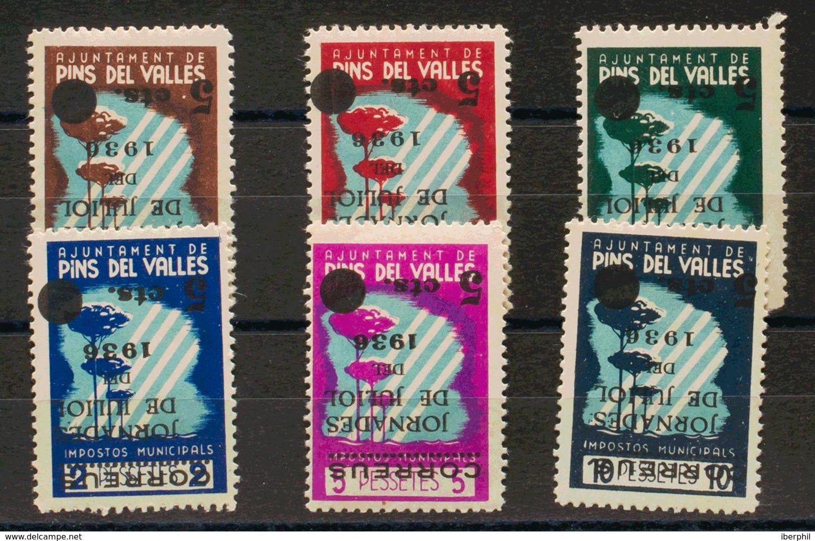Guerra Civil, Locales. *. 1936. Serie Completa PINS DEL VALLES (BARCELONA), Seis Valores. Variedad SOBRECARGA INVERTIDA. - Other & Unclassified